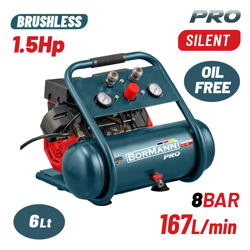 BORMANN BAT5006 Αεροσυμπιεστής Μονομπλόκ,Oil Free,Silent,Brushless,1.5Hp,6L,167L/min - Photo 1