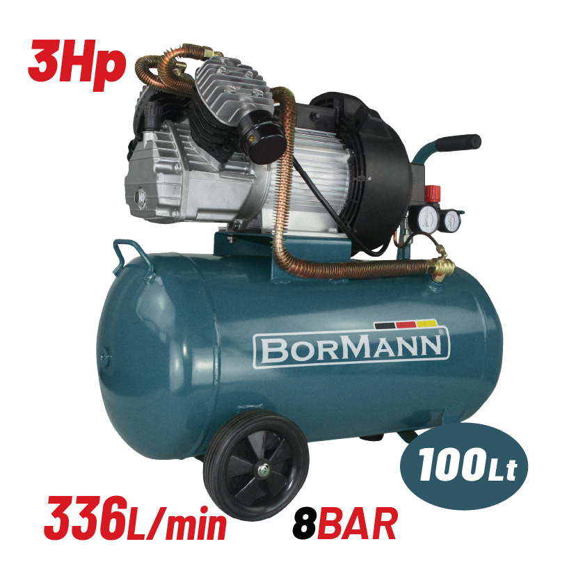BORMANN BAT5015 Αεροσυμπιεστής,Μονομπλόκ,Δικύλινδρος,3Hp,100L,336Lt/min - Photo 1