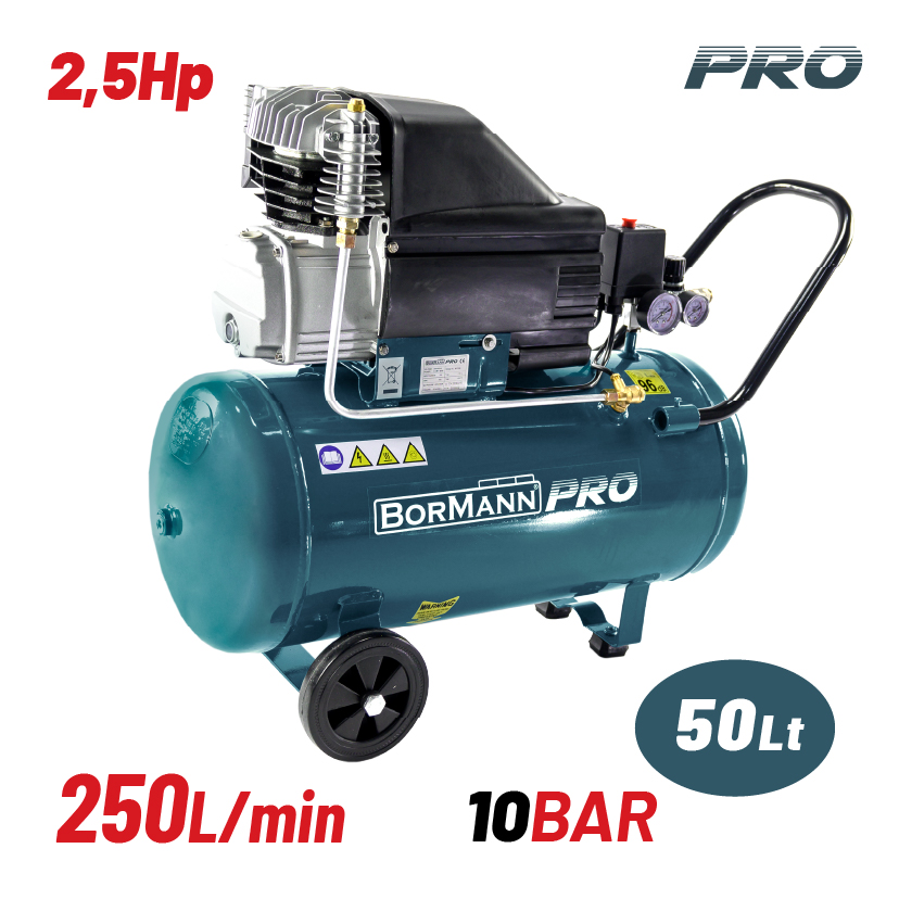 BORMANN Pro BAT5030 Αεροσυμπιεστής Μονομπλόκ, 2.5Hp,50L,250L/min - Photo 1