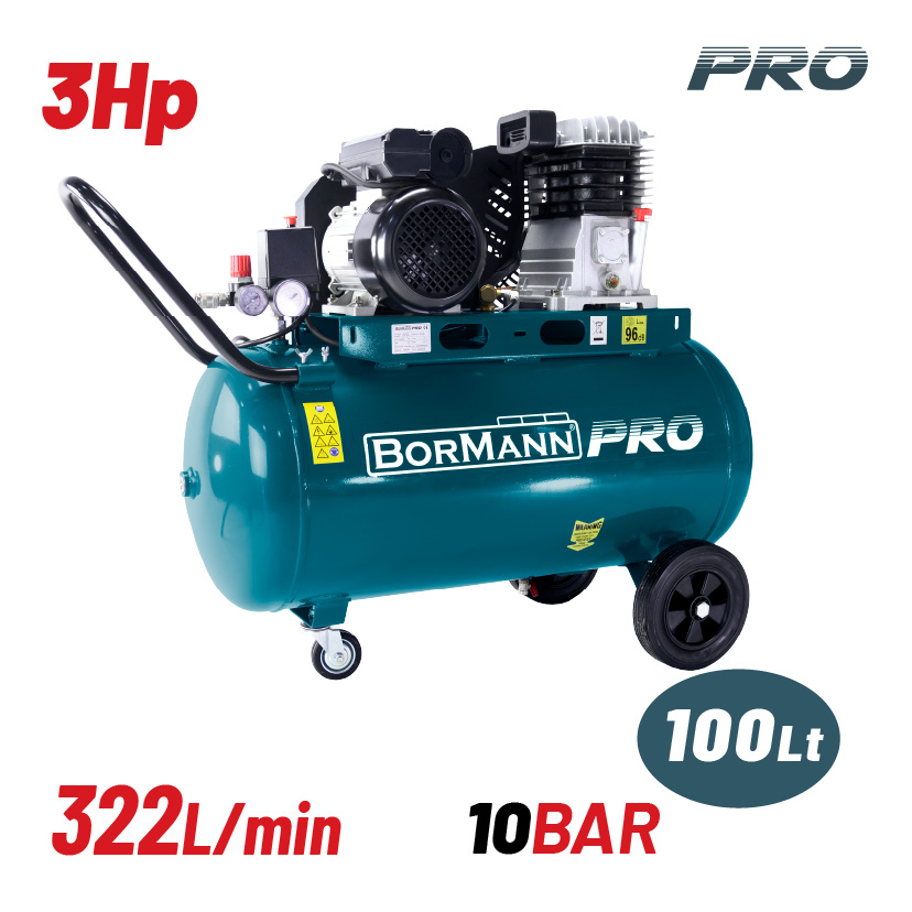 BORMANN Pro BAT5060 Αεροσυμπιεστής Ιμάντα, 3Hp,100L,322L/min - Photo 1