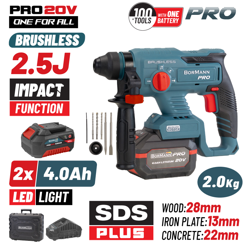 BORMANN Pro BBP5301X44CA Πνευματικό Σκαπτικό Μπαταρίας 20V,2x4Ah,Brushless, 2.5J, SDS-Plus & Βαλίτσα - Photo 1