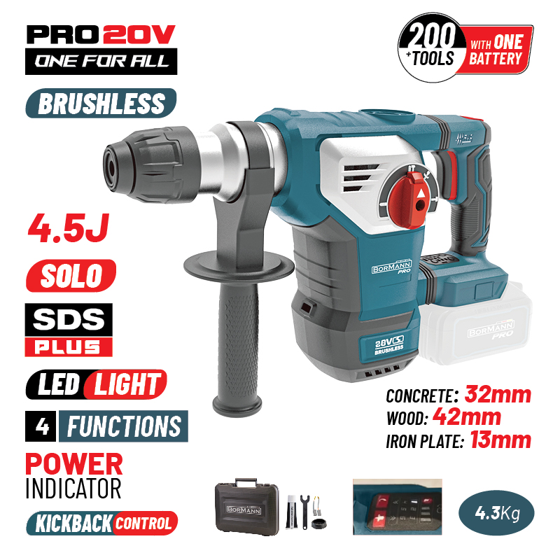 BORMANN Pro BBP5335 Πνευματικό Σκαπτικό Μπαταρίας SDS-PLUS Brushless 20V,4.5J,0-760rpm,Βαλίτσα, SOLO - Photo 1