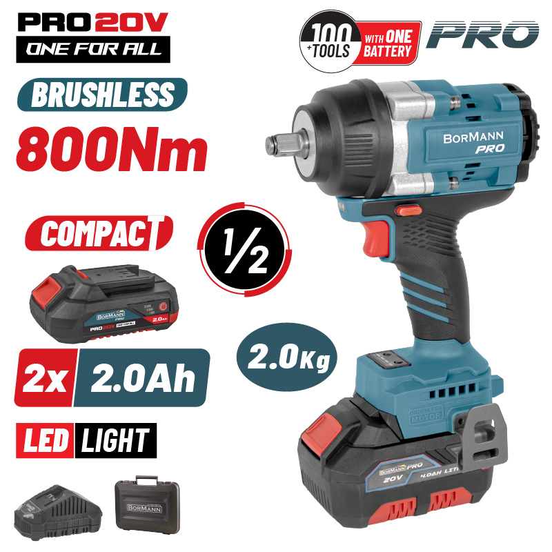BORMANN Pro BBP5386X22C Μπουλονόκλειδο Brushless Mπαταρίας 20V, Li-Ion, 2x2Ah, 800Nm & Βαλίτσα - Photo 1