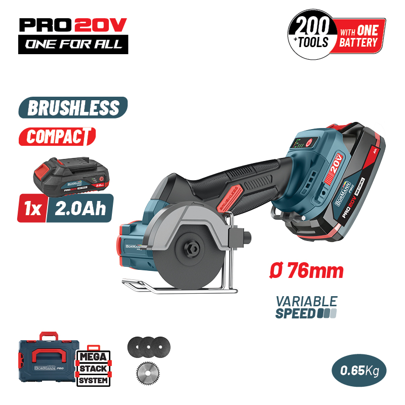 BORMANN Pro BBP5418X2CA Μini Brushless Γωνιακός Τροχός Ρυθμιζόμενος 20V, 0-7000/14000/20000rpm,1x2Ah - Photo 1