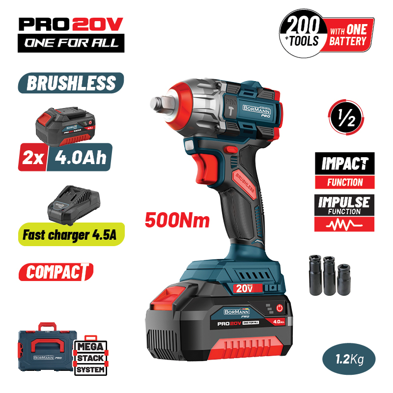 BORMANN Pro BBP5422X44CA Μπουλονόκλειδο Compact Brushless Mπαταρίας 20V Li-Ion, 500Nm, 2x4Αh,Βαλίτσα - Photo 1