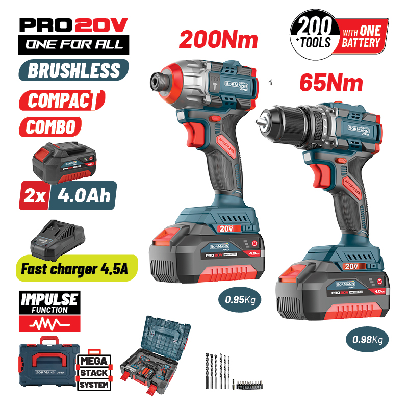 BORMANN Pro BBP5431X44T2CA Σετ Compact Brushless Κρουστικό Δραπαν/βιδο & Παλμικό Κατσαβίδι Bruhless - Photo 1