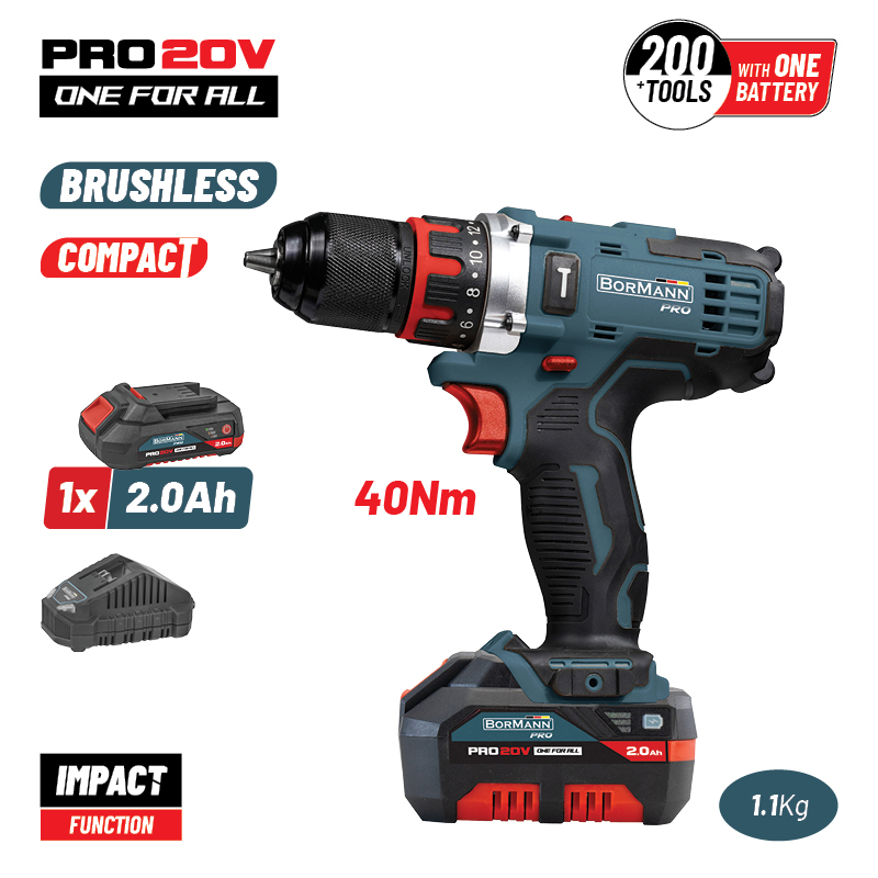 BORMANN Pro BBP5446X2 Δραπαν/βιδο Κρουστικό 20V, 1x2Ah, Li-Ion, 40Nm, 2 Ταχύτητες - Photo 1
