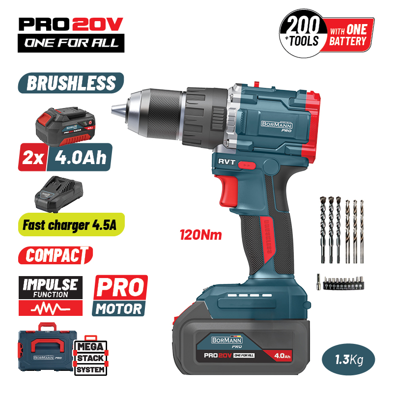BORMANN Pro BBP5451X44CA Δραπαν/βιδο Κρουστικό 20V, 2x4Ah, Li-Ion, Compact,2 Ταχύτητες & Βαλίτσα - Photo 1