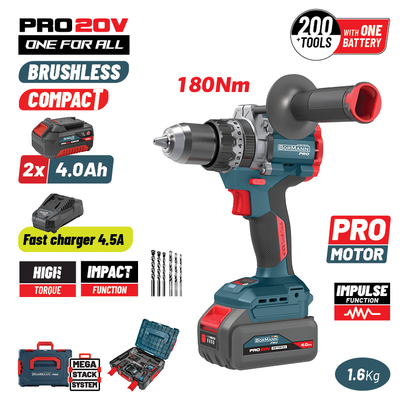 BORMANN Pro BBP5461X44CA Δραπανοκατσάβιδο Κρουστικό, Compact, Brushless Mπαταρίας 20V,Li-Ion,2x4.0Ah - Photo 1