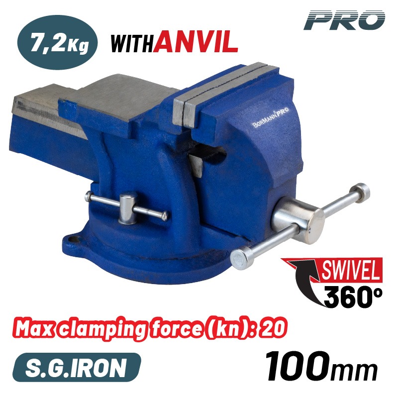 BORMANN Pro BBV3005 Μέγγενη Άθραυστη Περιστρεφόμενη Με Αμόνι, 100mm, 7.2KG, S.G IRON - Photo 1