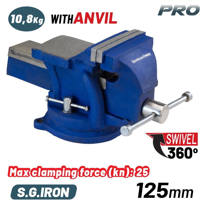 BORMANN Pro BBV3105 Μέγγενη Άθραυστη Περιστρεφόμενη με Αμόνι, 125mm, 10.8kg, S.G. IRON - Photo 1