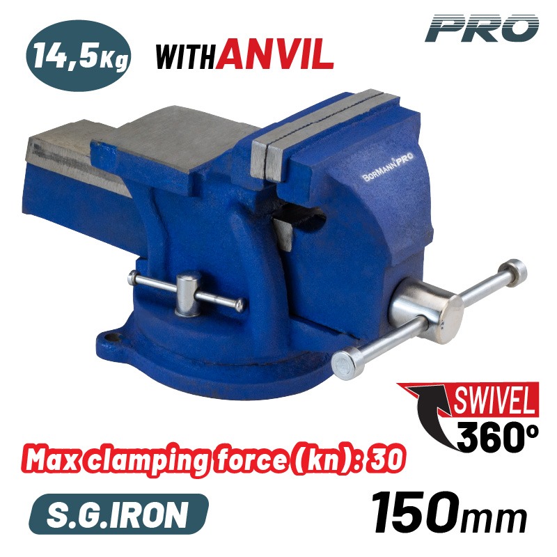 BORMANN Pro BBV3205 Μέγγενη Άθραυστη Περιστρεφόμενη με Αμόνι, 150mm, 14.5kg, S.G. IRON - Photo 1
