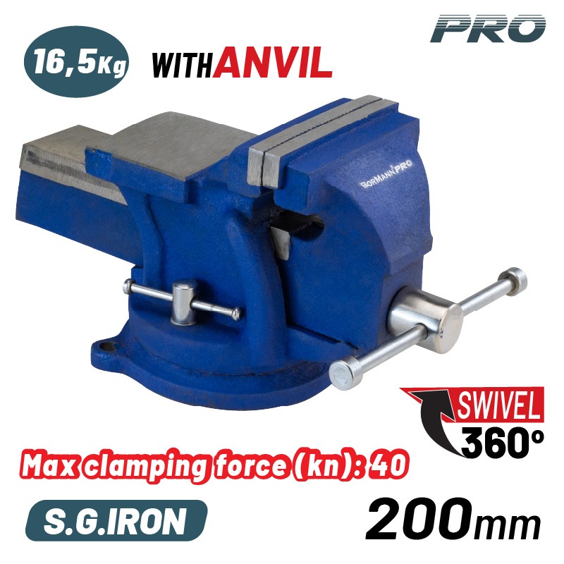 BORMANN Pro BBV3305 Μέγγενη Άθραυστη Περιστρεφόμενη με Αμόνι,200mm, 16.5Kg, S.G. IRON - Photo 1