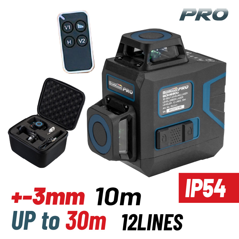 BORMANN Pro BDM6900 Αλφάδι Αυτορυθμιζόμενο Γραμμικό Laser, Πράσινης Δέσμης,3*360°,12 Γραμμές - Photo 1