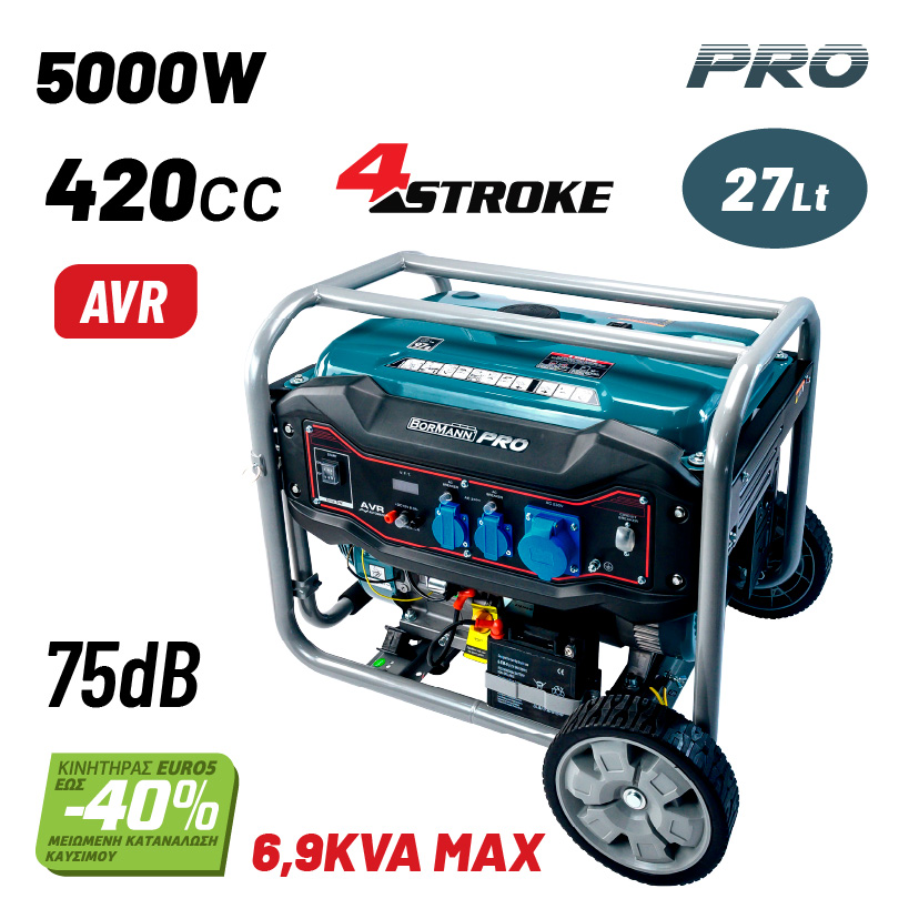 BORMANN Pro BGB6000 Γεννήτρια Βενζίνης 5000W,7kVA,420cc,75dB,AVR,Μίζα,Μπαταρία,Τροχοί - Photo 1