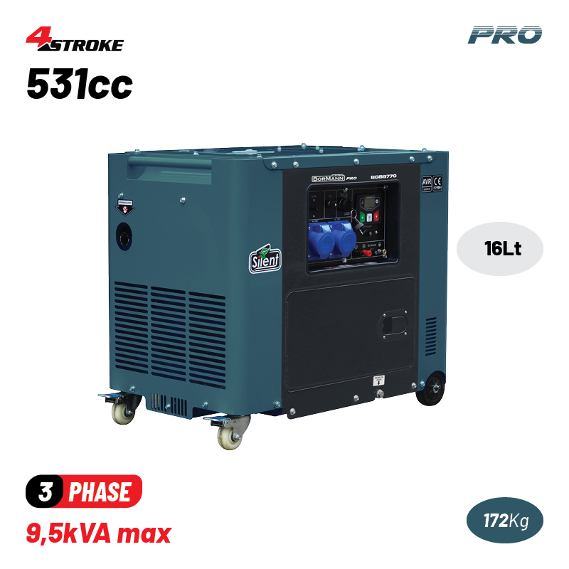 BORMANN Pro BGB9773 Γεννήτρια Πετρελαίου Τριφασική, Απόδοση 7000W,531cc με Μίζα & Τροχούς - Photo 1
