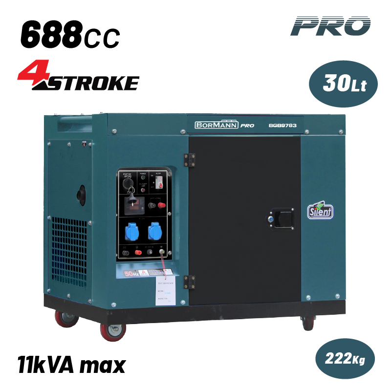 BORMANN Pro BGB9783 Γεννήτρια Πετρελαίου,Τριφασική, Συνεχ. Απόδοση 8000W,688cc,Μίζα,Μπαταρία,Τροχοί - Photo 1