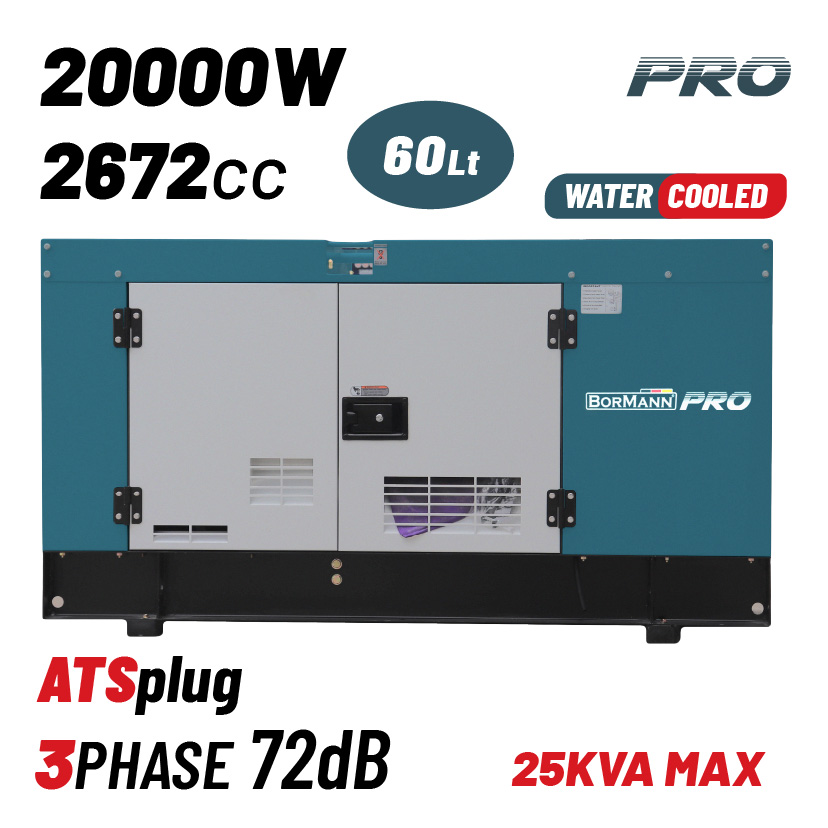 BORMANN Pro BGB9950 Γεννήτρια Πετρελαίου Υδρόψυκτη 20000W,25Kva,2672cc,Κλειστού Τύπου, Τριφασική - Photo 1