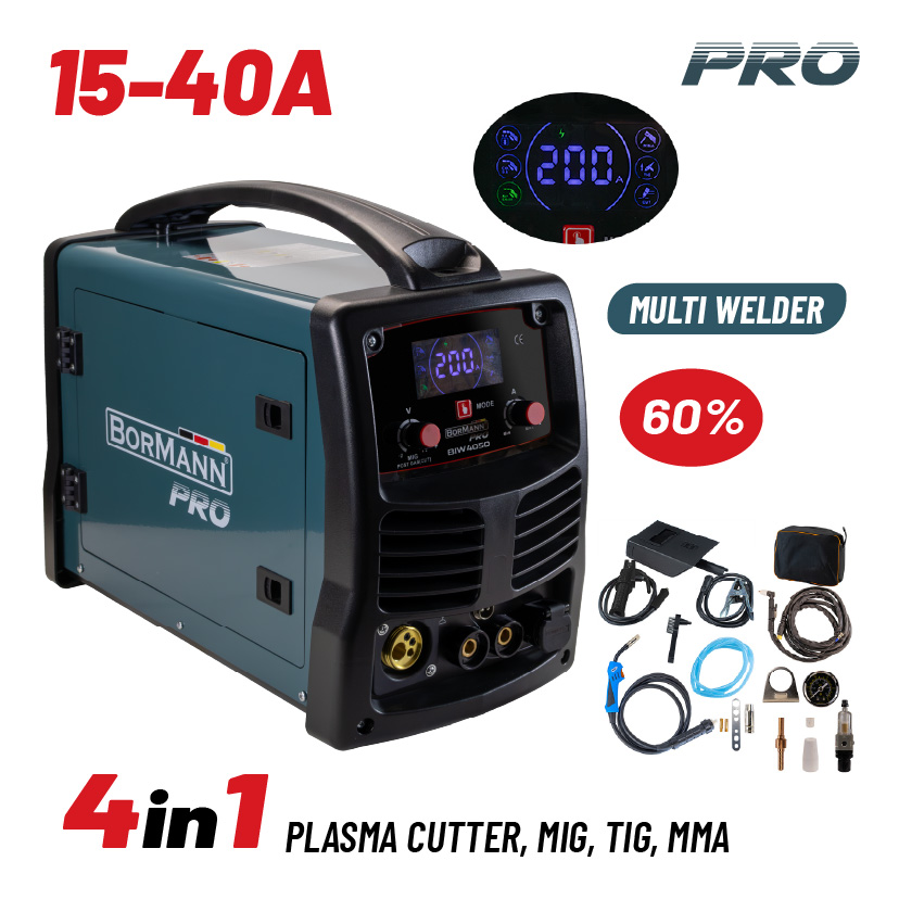 BORMANN Pro BIW4050 ΠΟΛΥΣΥΓΚΟΛΛΗΤΗΣ/ΚΟΦΤΗΣ 4 ΣΕ 1 (PLASMA CUTTER, MIG, TIG, MMA) 15-200Α/20-40Α, 60% - Photo 1