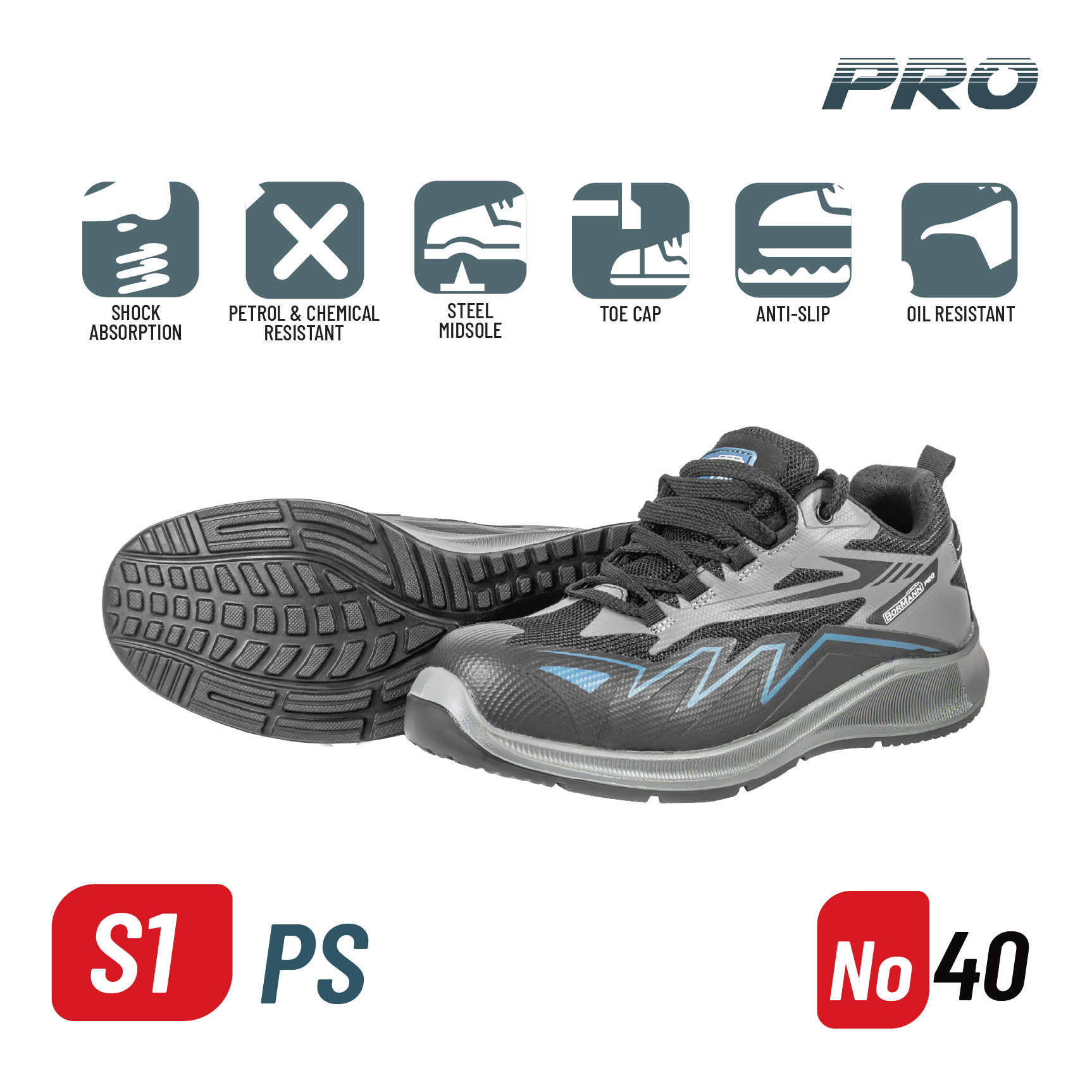 BORMANN Pro BPP8280 Παπούτσι Ασφαλείας S1PS PACIFIC No 40 - Photo 1
