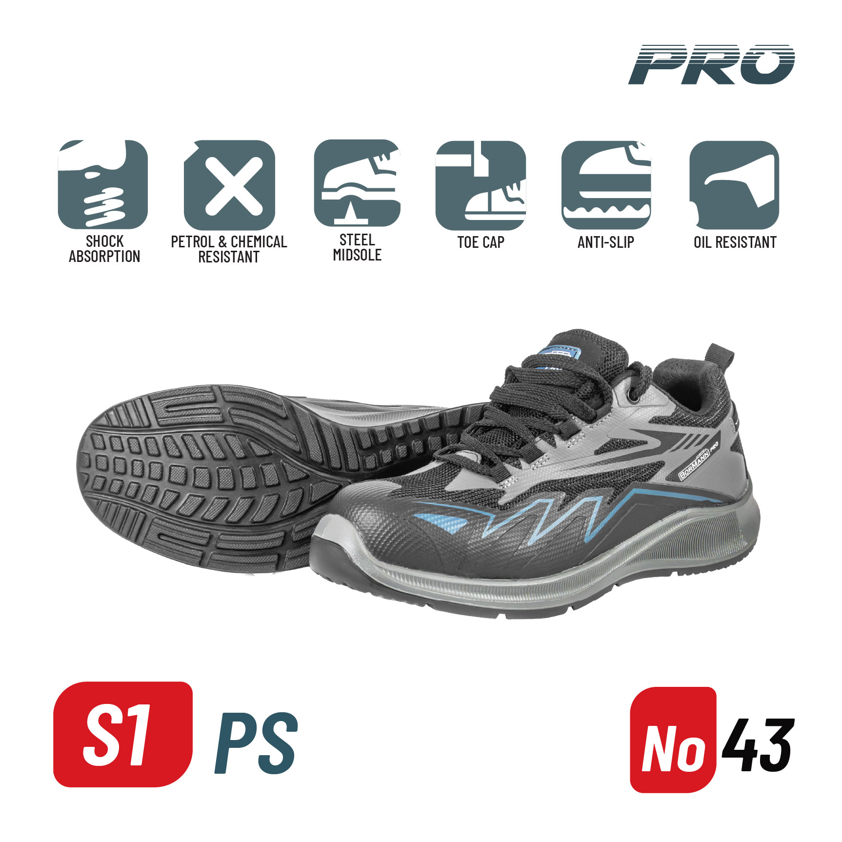BORMANN Pro BPP8283 Παπούτσι Ασφαλείας S1P PACIFIC No 43 - Photo 1