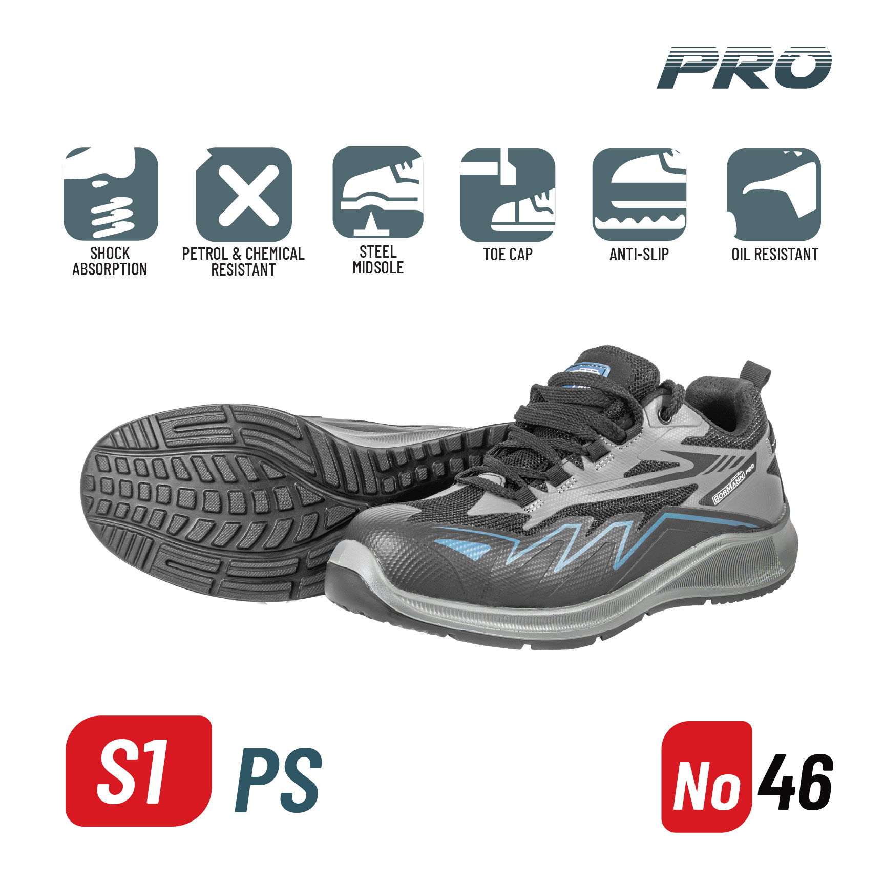 BORMANN Pro BPP8286 Παπούτσι Ασφαλείας S1PS PACIFIC No 46 - Photo 1