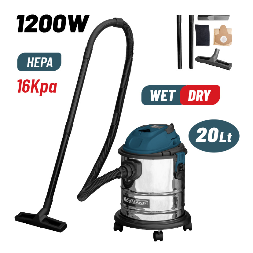 BORMANN BVC2610 Σκούπα Υγρών-Στερεών 1200W,Ανοξείδωτο Κάδο 20Lt - Photo 1