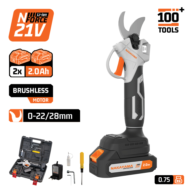 NAKAYAMA EC1250 Ψαλίδι Κλάδου Μπαταρίας 21V,Brushless,0-22/28mm, 0.74kg 2x2Ah Li-Ion, Βαλίτσα - Photo 1