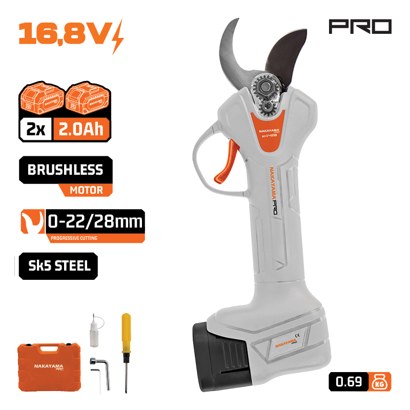 NAKAYAMA PRO EC1428 Ψαλίδι Κλάδου Brushless Μπαταρίας 16.8V,0-22/28mm,1kg,2x2Ah Li-Ion - Photo 1