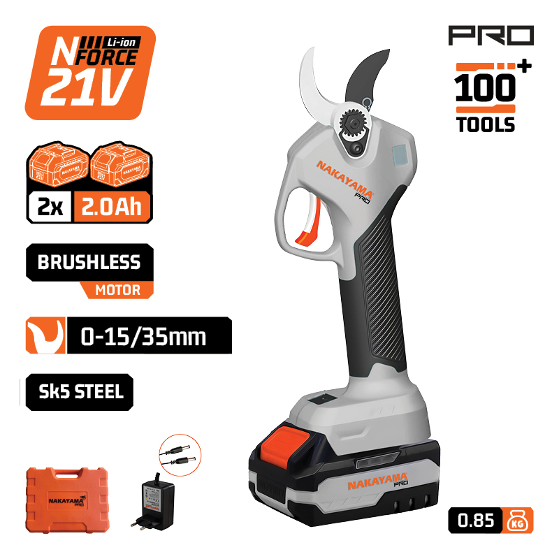 NAKAYAMA Pro EC1435 Ψαλίδι Κλάδου Μπαταρίας 21V, Brushless, Προοδευτική Κοπή 0-15mm/0-35mm,0.85kg - Photo 1