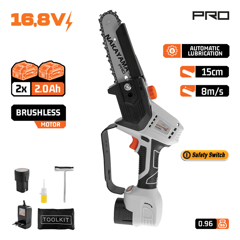 NAKAYAMA Pro EC1510 Κλαδ Αλυσοπρίονο 16.8V, Brushless, Li-Ion,Λάμα 15cm,1/4"1.1mm 36οδ,2x2Ah,990gr - Photo 1