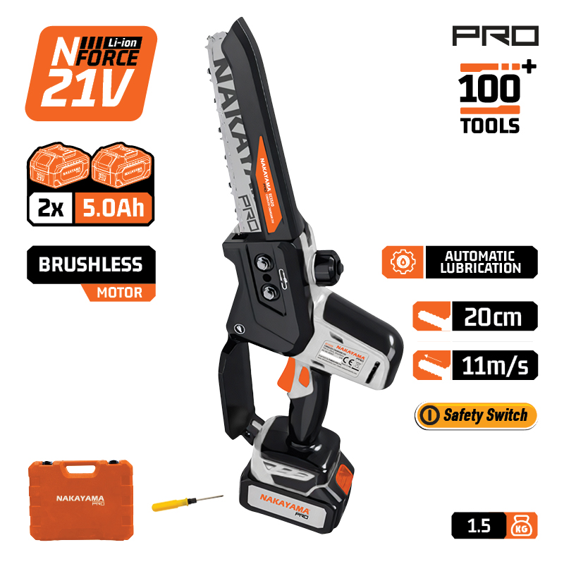 NAKAYAMA Pro EC1520 Κλαδ Αλυσοπρίονο 21V, Brushless, Λάμα 20cm,1/4"1.1mm 47οδ,2x5Ah,1.4kg - Photo 1