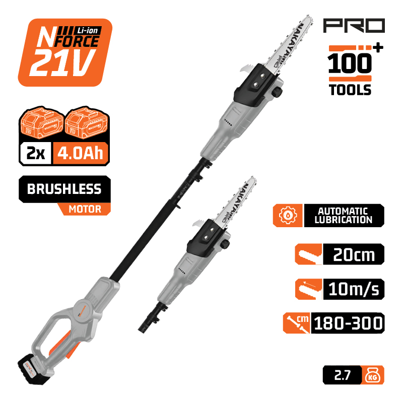 NAKAYAMA Pro EC1615 Τηλεσκοπικό Κονταροπρίονο Μπαταρίας 21V,2x4Ah, Λάμα 20cm, Αυτόματη Λίπανση - Photo 1