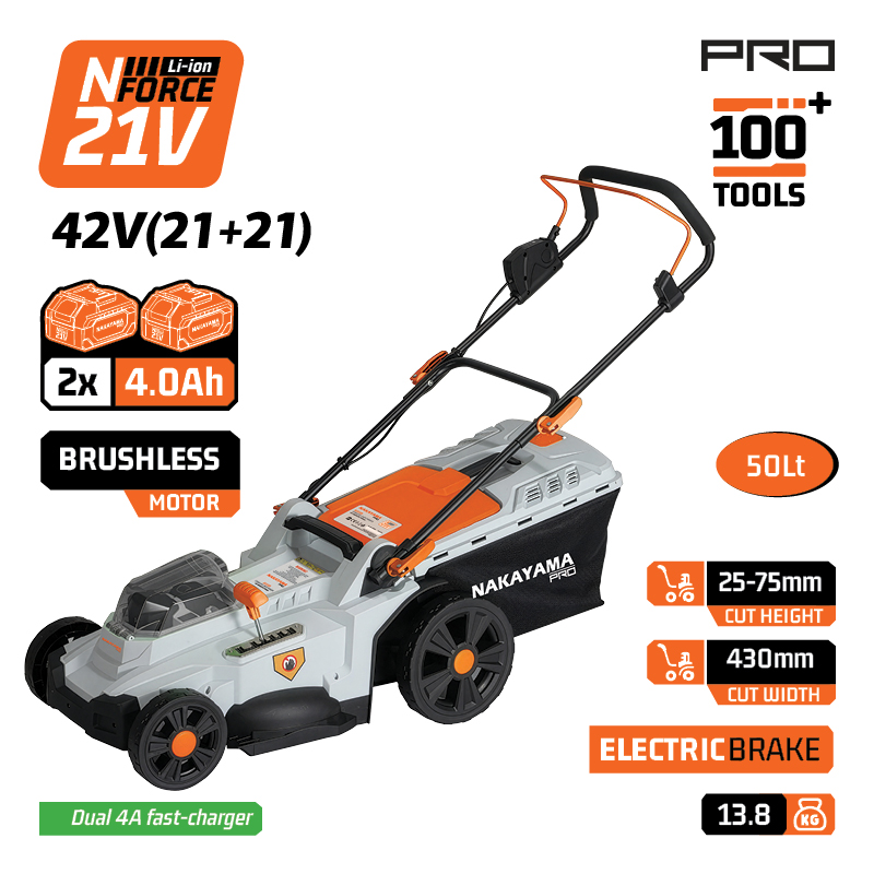 NAKAYAMA Pro EC1726X44 Μηχανή Γκαζόν Μπαταρίας Brushless 42V,Li-Ion,2x4Ah,4A,Κοπή 43cm - Photo 1
