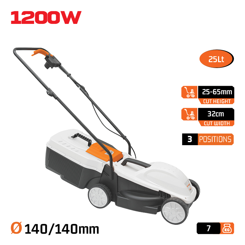 NAKAYAMA EM3221 Χλοοκοπτική Ηλεκτρική 1200W,Κοπή 32cm,Κάδος 25L,Ρύθμιση 3 Θέσεων (25-65mm) - Photo 1