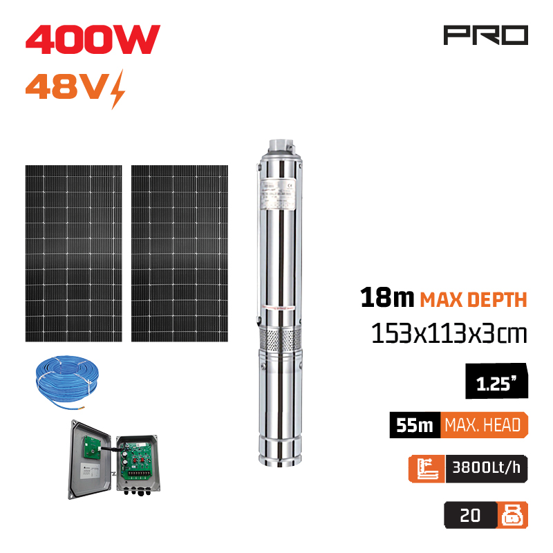 NAKAYAMA Pro NP2220 Αντλία Νερού με Φωτοβολταικό 48W,400W, Mέγιστο Μανομετρικό 55m,Σετ 2 Πάνελ 700W - Photo 1